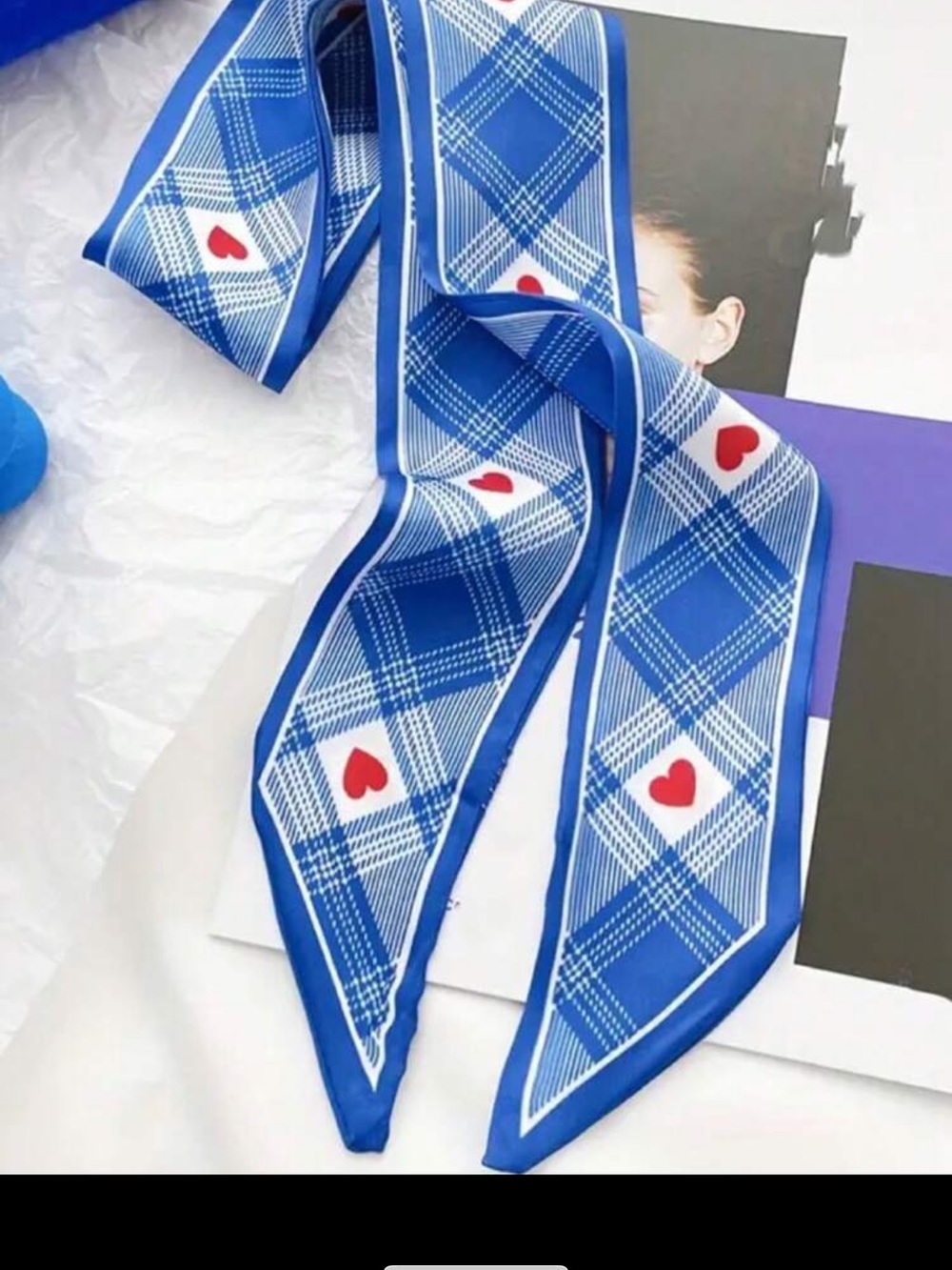 Blue Patterned Silk Bag Scarves - Set of 4 - Picture 2 of 5